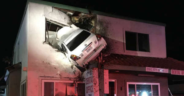 This Car Launched Itself On The Second Floor Of A Building in California 1