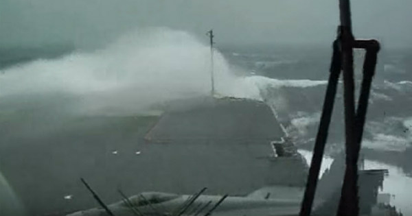 USS Kitty Hawk Aircraft Carrier Sails During Massive Storm With Huge Waves 2