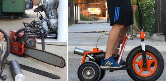 Three Wheel Scooter Powered by Chainsaw Engine 2