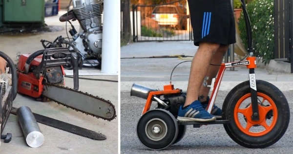 Three Wheel Scooter Powered by Chainsaw Engine 2