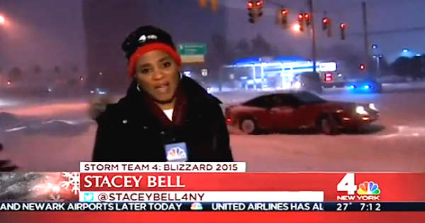 Drifting Car Nearly Crashed Into NBC Storm Reporter 1